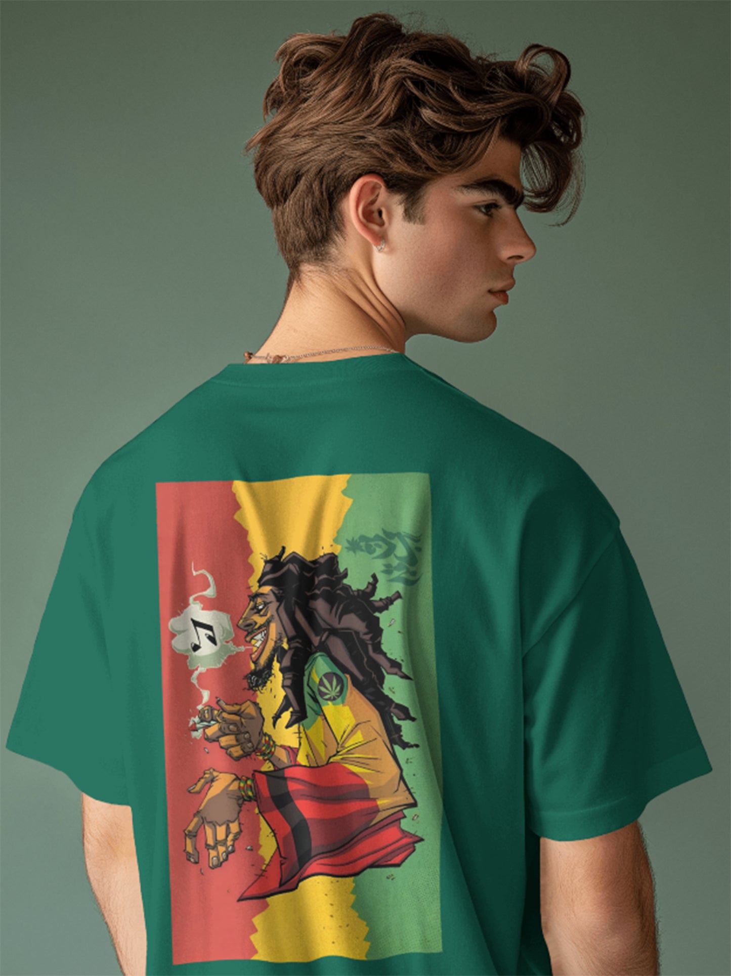 Green Rasta Oversized T-Shirt with Reggae Graphic