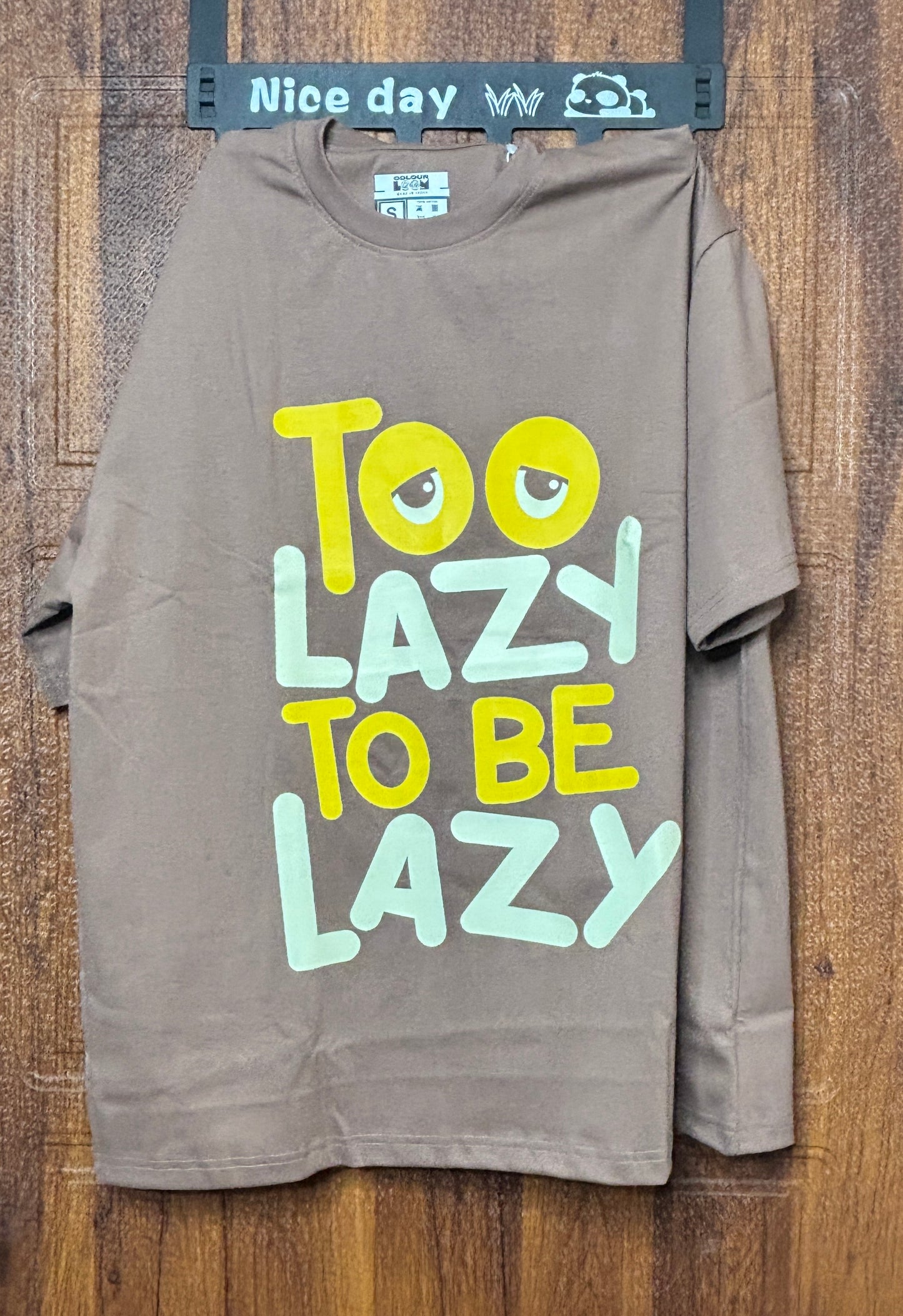 Too Lazy chocolate brown printed oversize T shirt