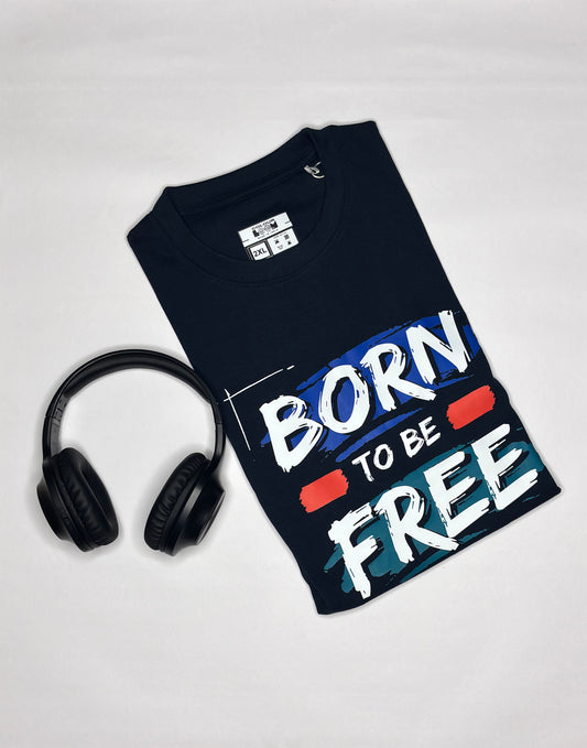 Born to be free navy blue graphic style  Printed Oversize t shirt