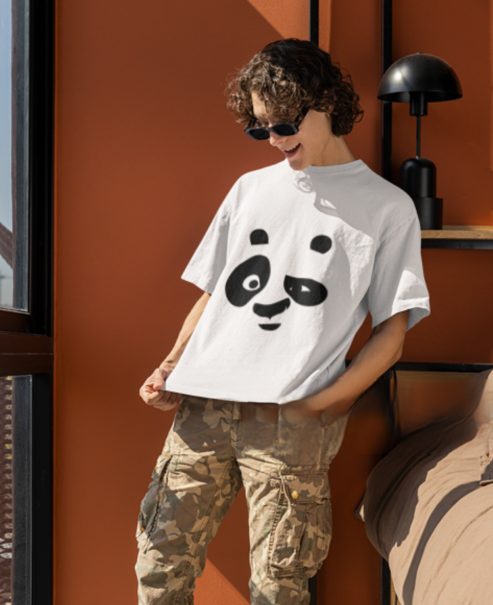 Clean white tee with a charming panda face design oversize t shirt