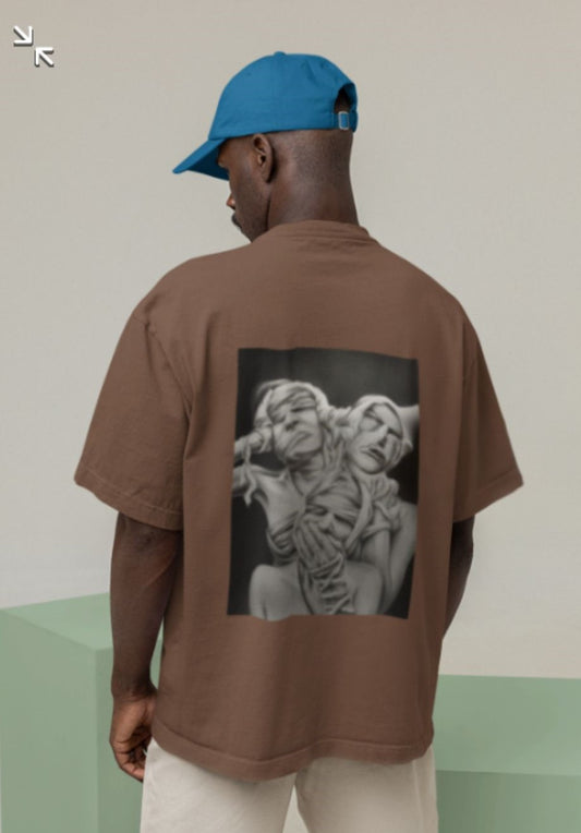 blindfolded and bound human figures oversize t shirt